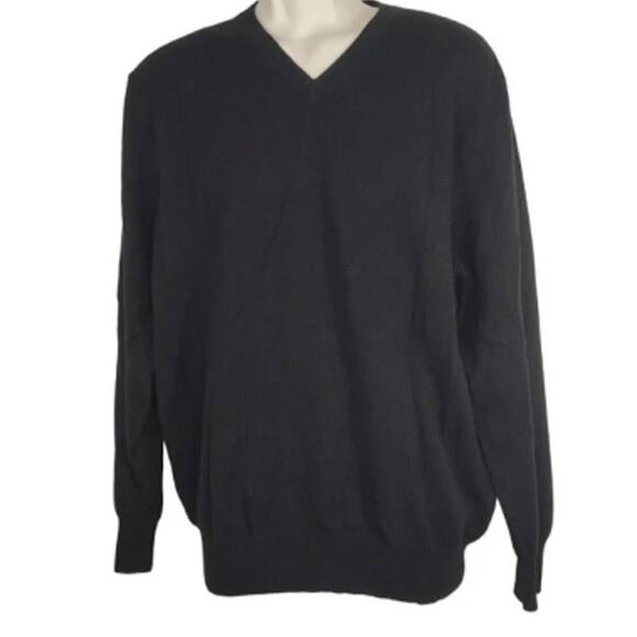 KENNETH ROBERTS Men's 100% Cashmere L/S Mont Blk V-Neck Sweater Sz M - Picture 1 of 3